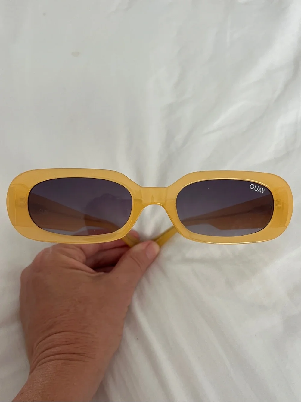 Quay Australia Yellow Oval-Rectangle Sunglasses with Gradient Lenses